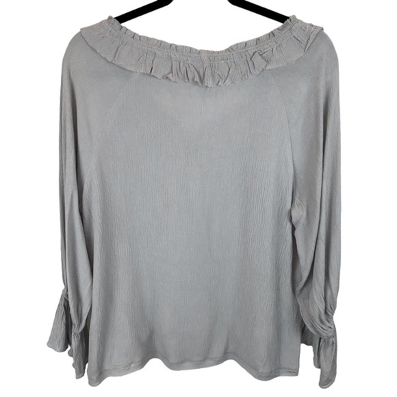 Grade & Gather sz M NWOT Light Stone Grey Boho Gauzy Ruffle Peasant Blouse - Picture 4 of 9